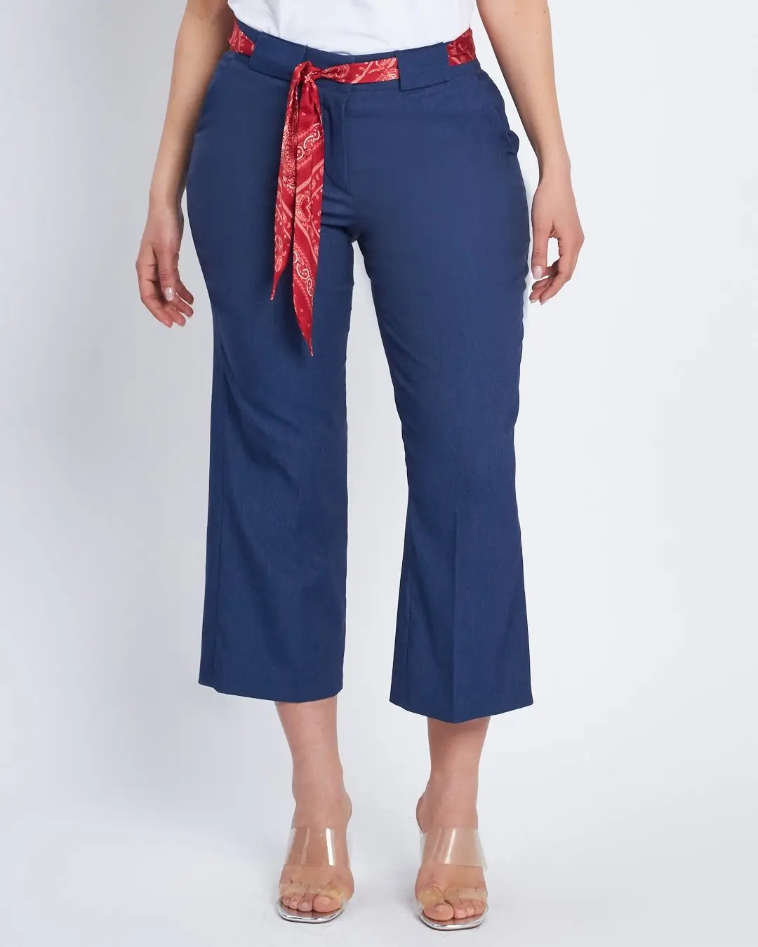 Pantalone cropped con cintura a fantasia DENIM
