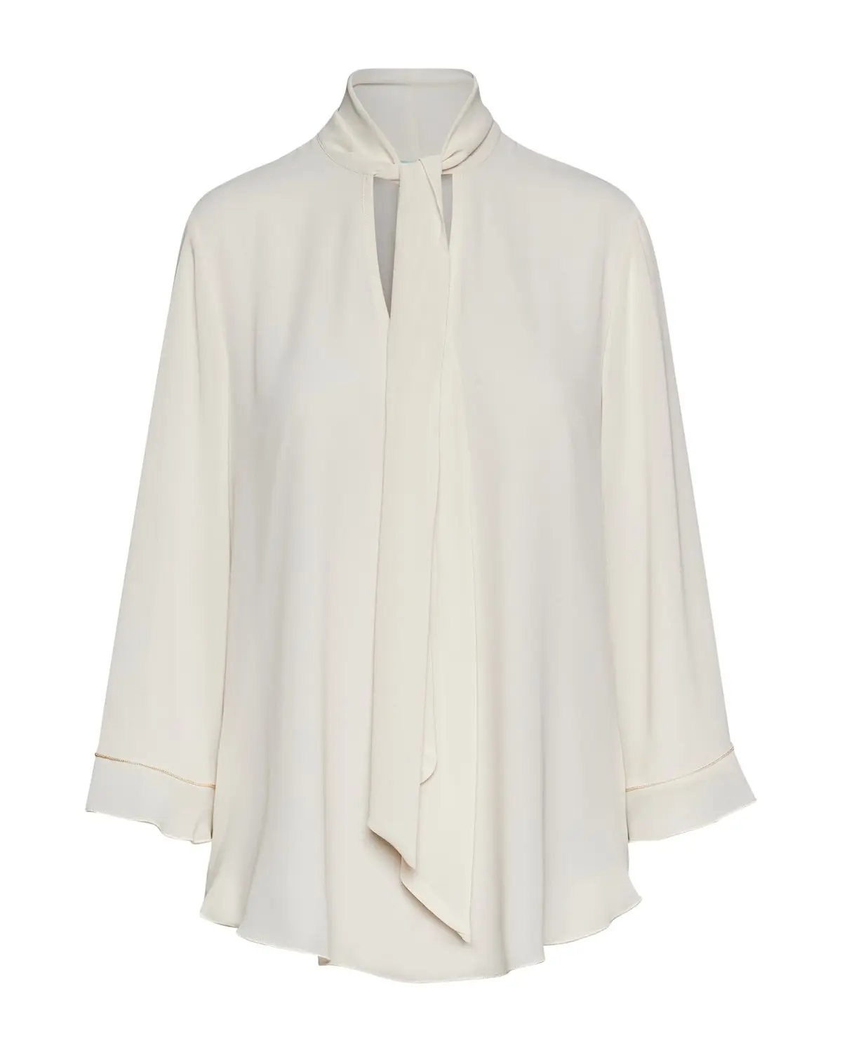 Blusa con scollo a V, fusciacca e manica a volant CREMA - Image 2