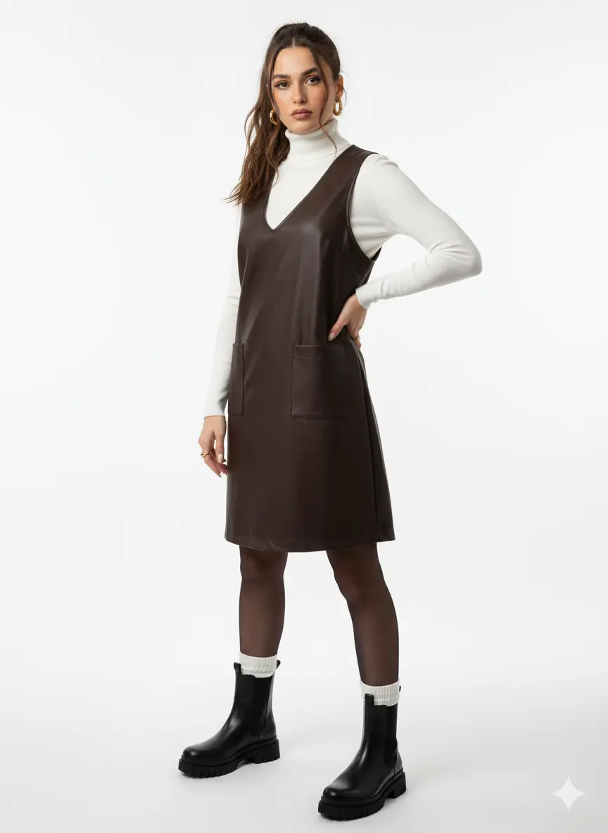 Abito in eco pelle con scollo a V - Image 12