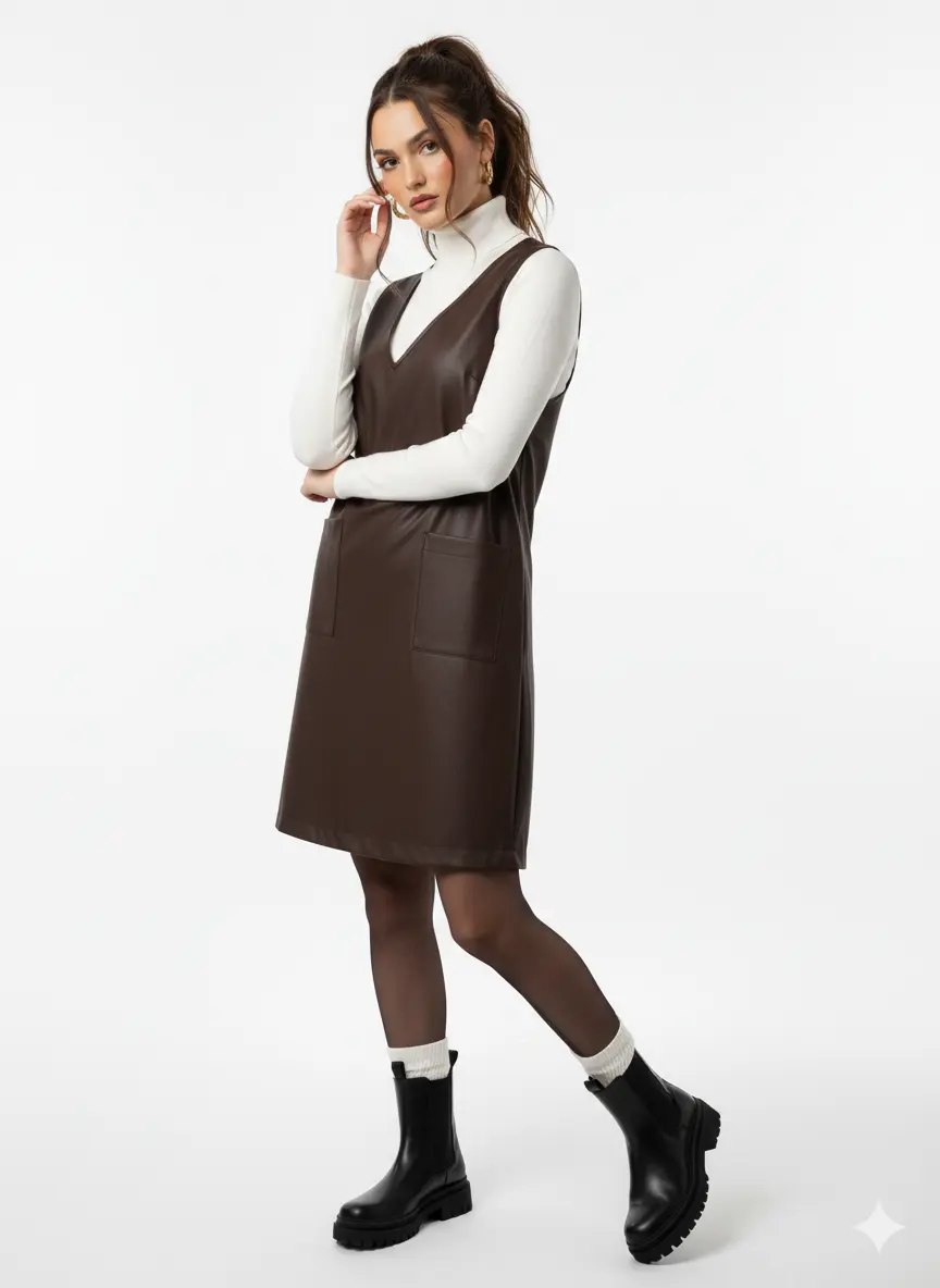 Abito in eco pelle con scollo a V - Image 14
