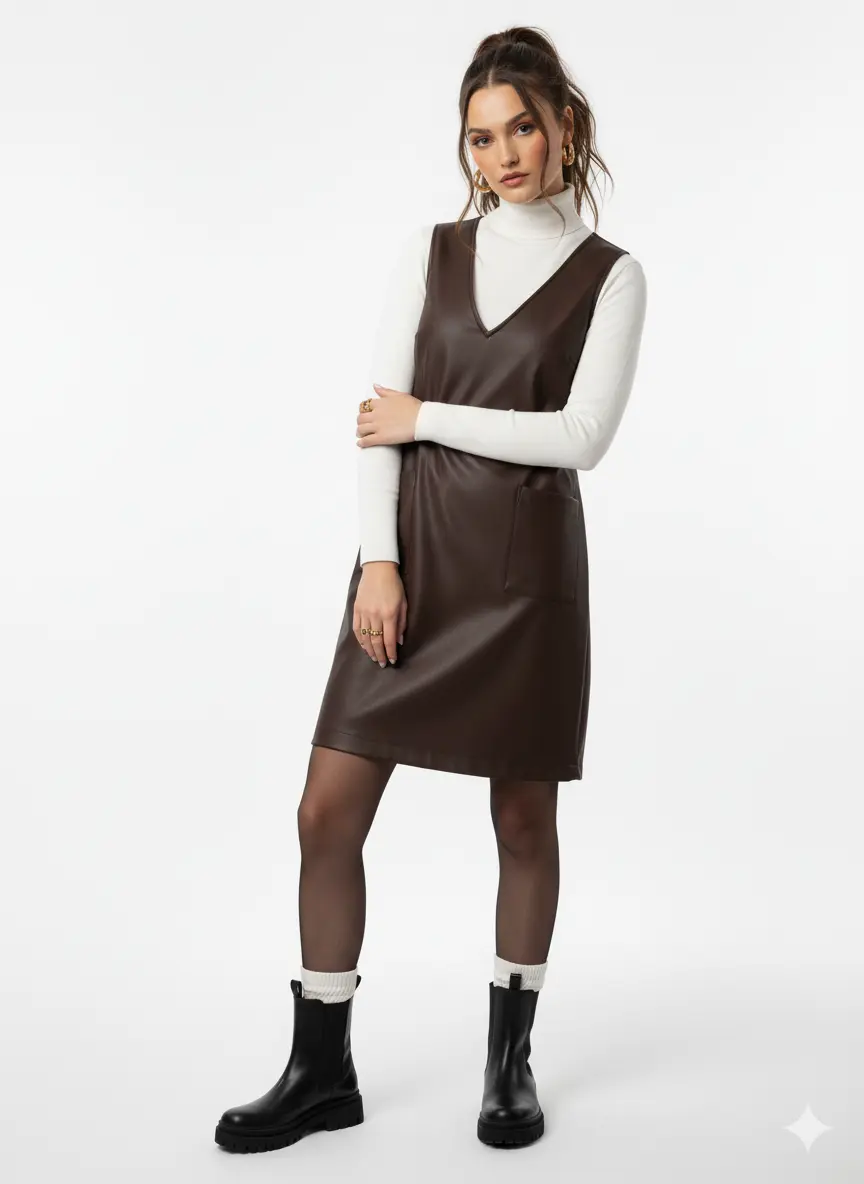 Abito in eco pelle con scollo a V - Image 15