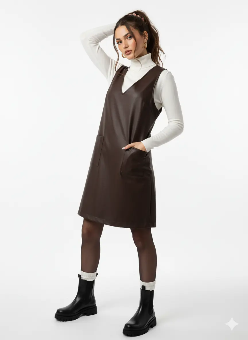 Abito in eco pelle con scollo a V - Image 16