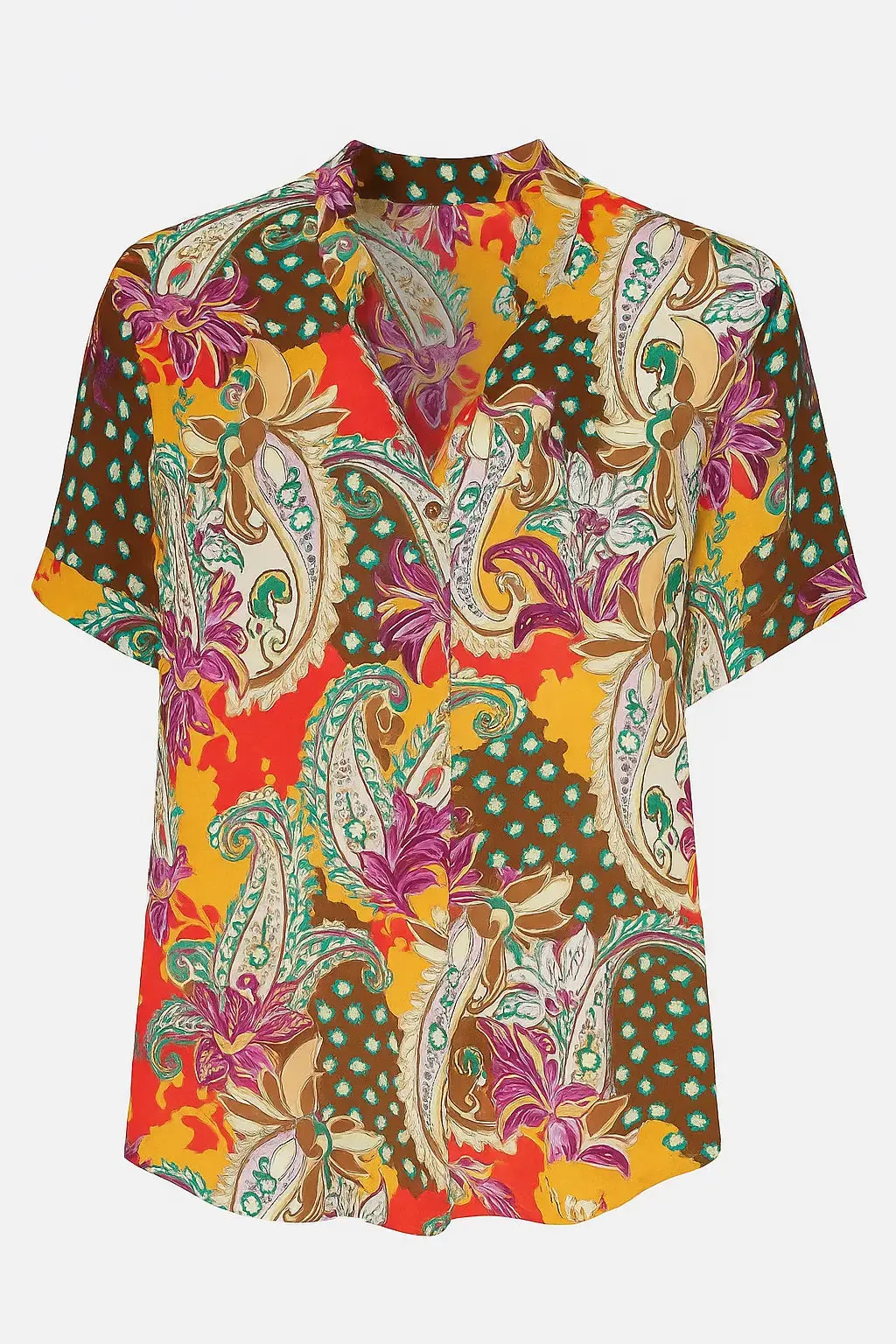 Blusa a mezza manica con colletto coreana in viscosa stampata