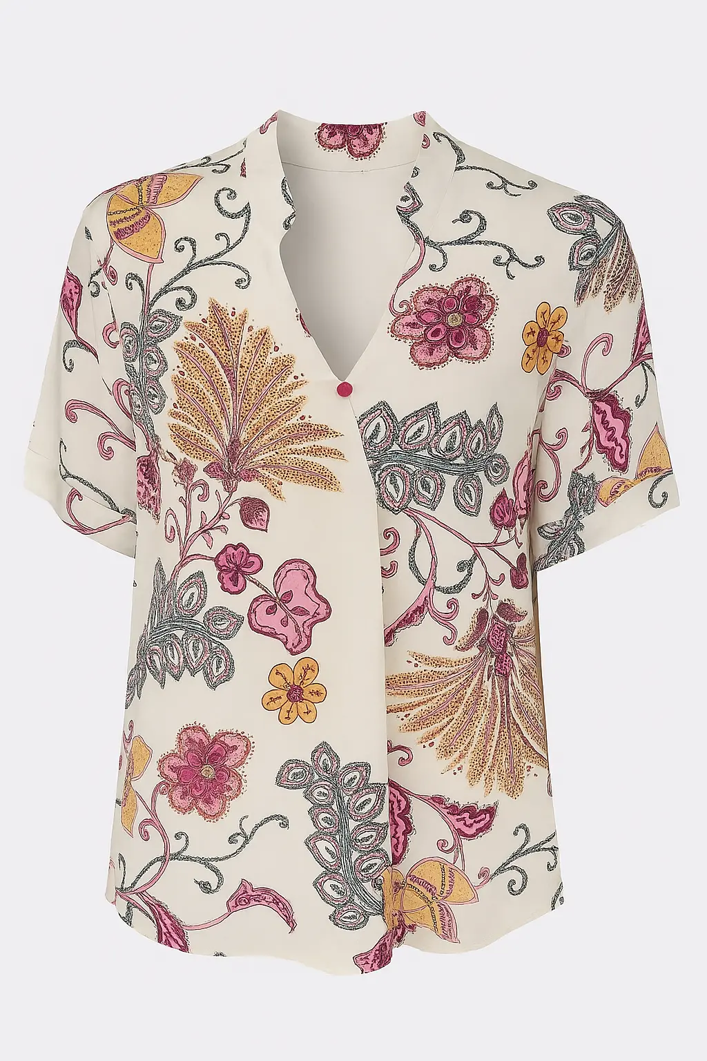 Blusa a mezza manica con colletto coreana in viscosa stampata - Image 10