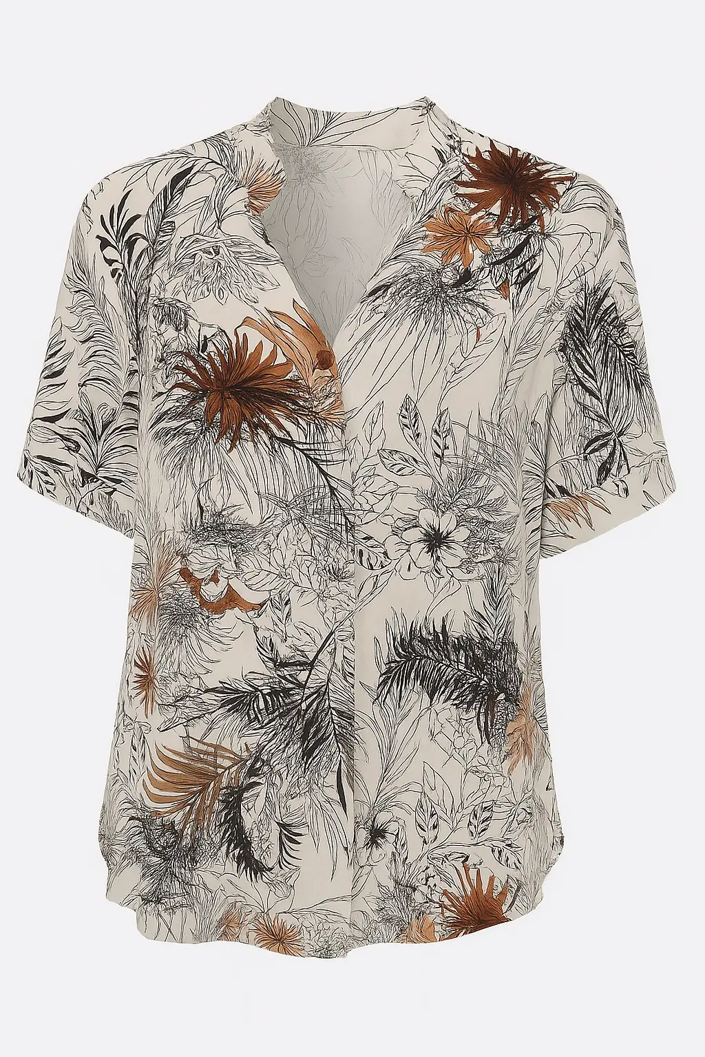 Blusa a mezza manica con colletto coreana in viscosa stampata - Image 4