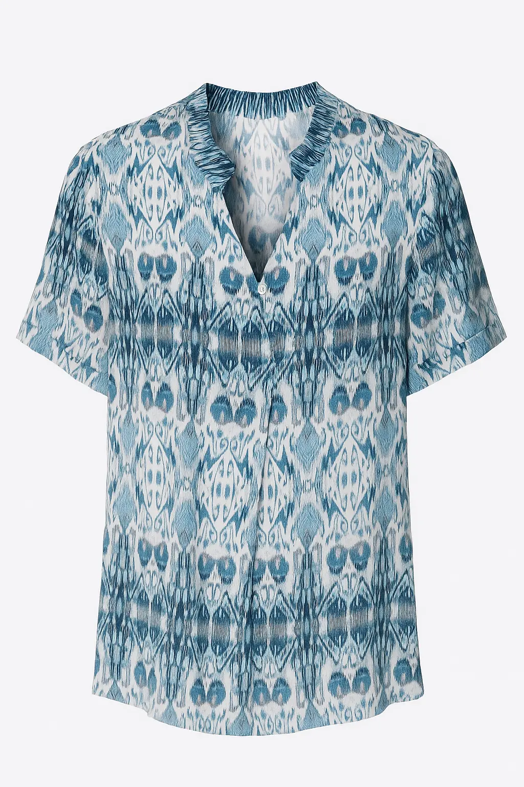 Blusa a mezza manica con colletto coreana in viscosa stampata - Image 5