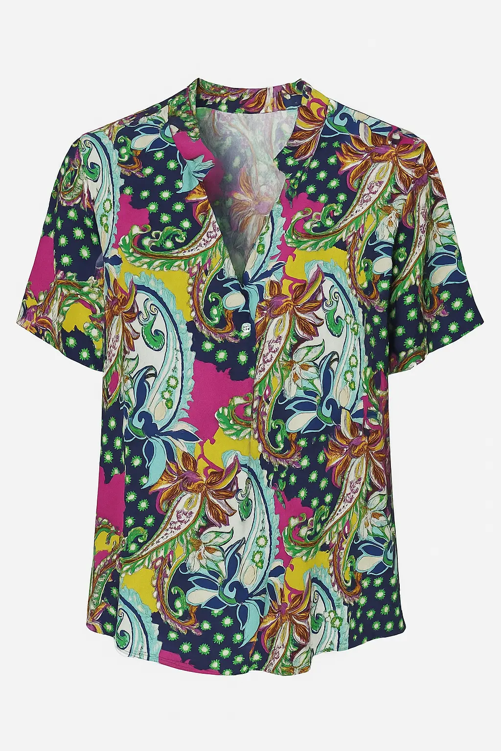 Blusa a mezza manica con colletto coreana in viscosa stampata - Image 6