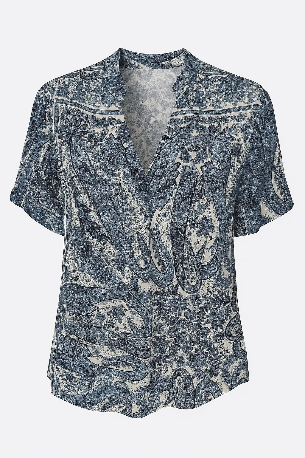 Blusa a mezza manica con colletto coreana in viscosa stampata - Image 9
