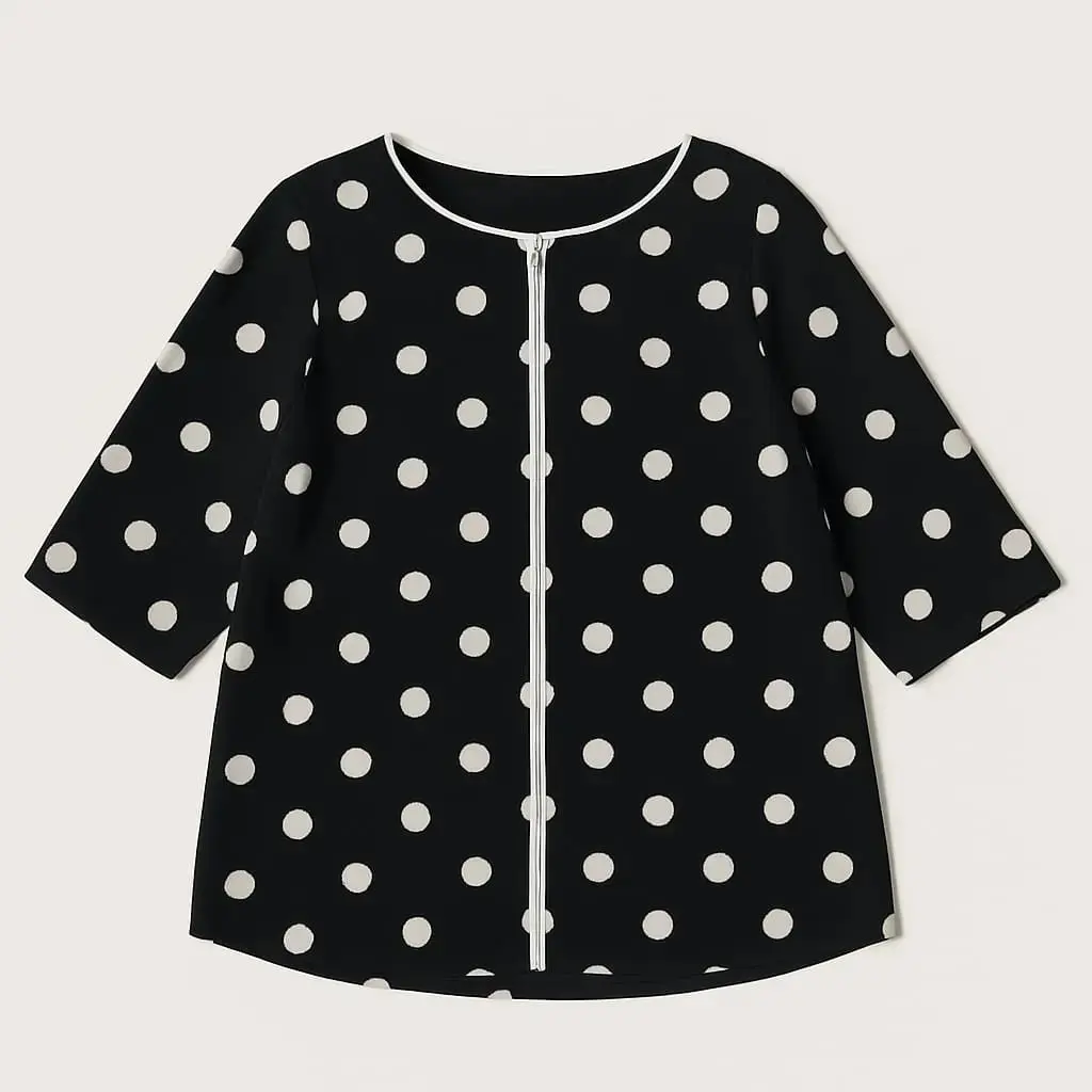 Blusa a pois a mezze maniche con piping a contrasto frontale