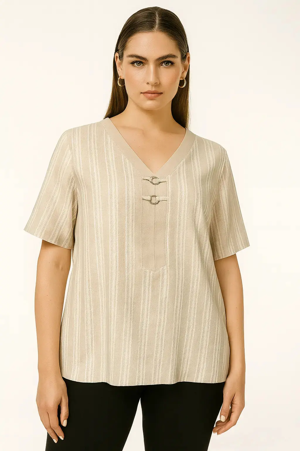 Blusa  a scollo a v  in misto lino e viscosa con trama lurex - Image 2