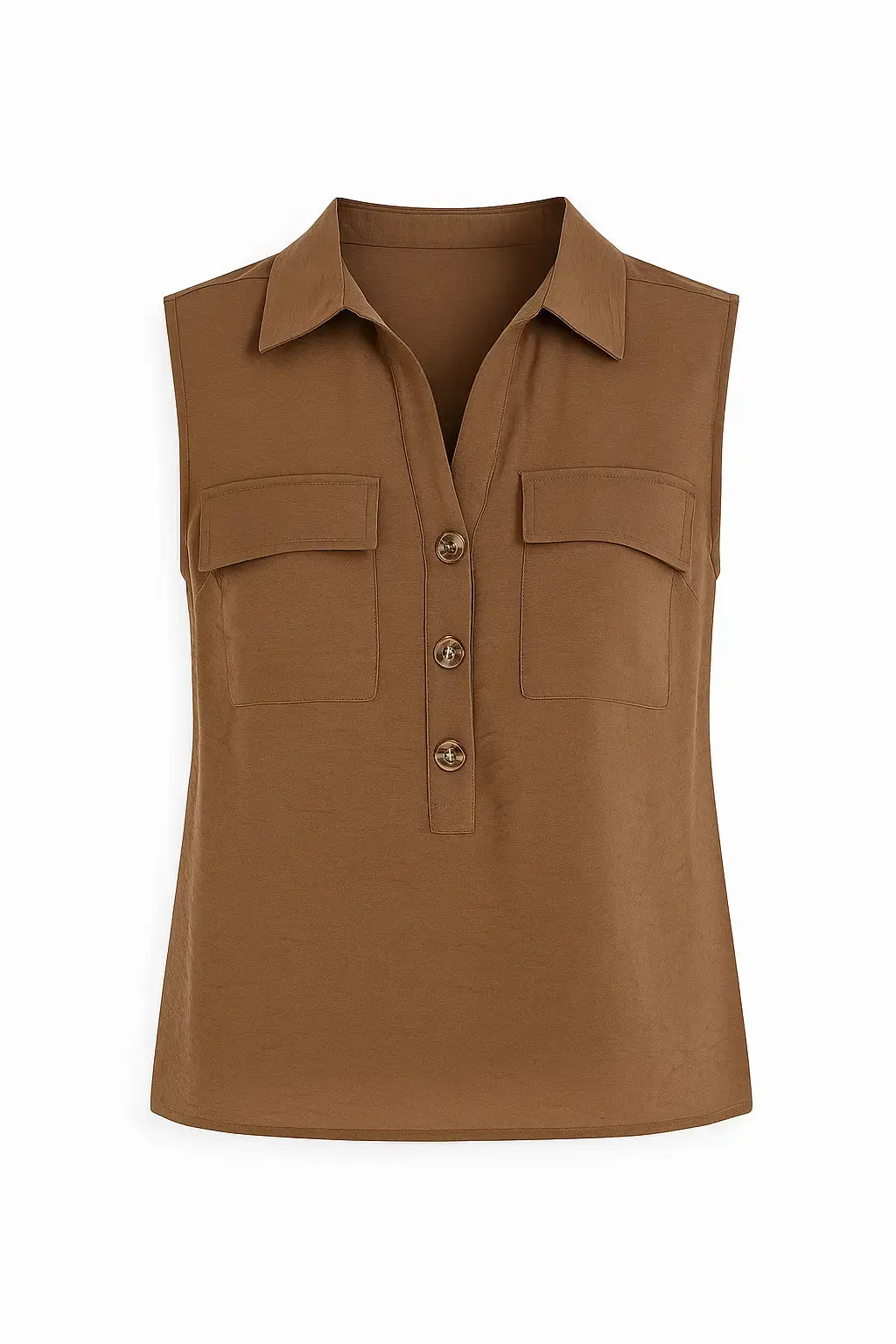 Blusa con abbottonatura polo e colletto in fluido bollito