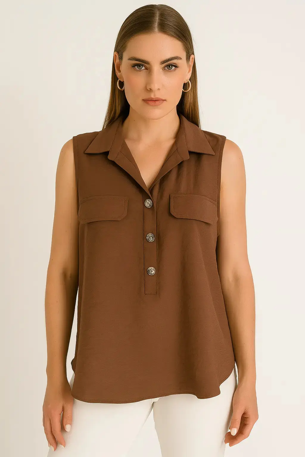 Blusa con abbottonatura polo e colletto in fluido bollito - Image 2