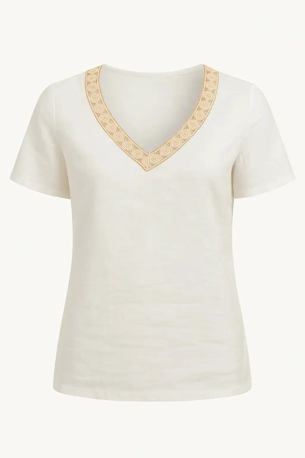 Blusa con con passamaneria e scollo a V a mezze maniche