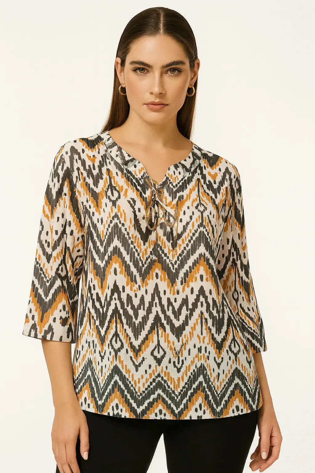 Blusa con laccetti in fantasia etno - Image 2