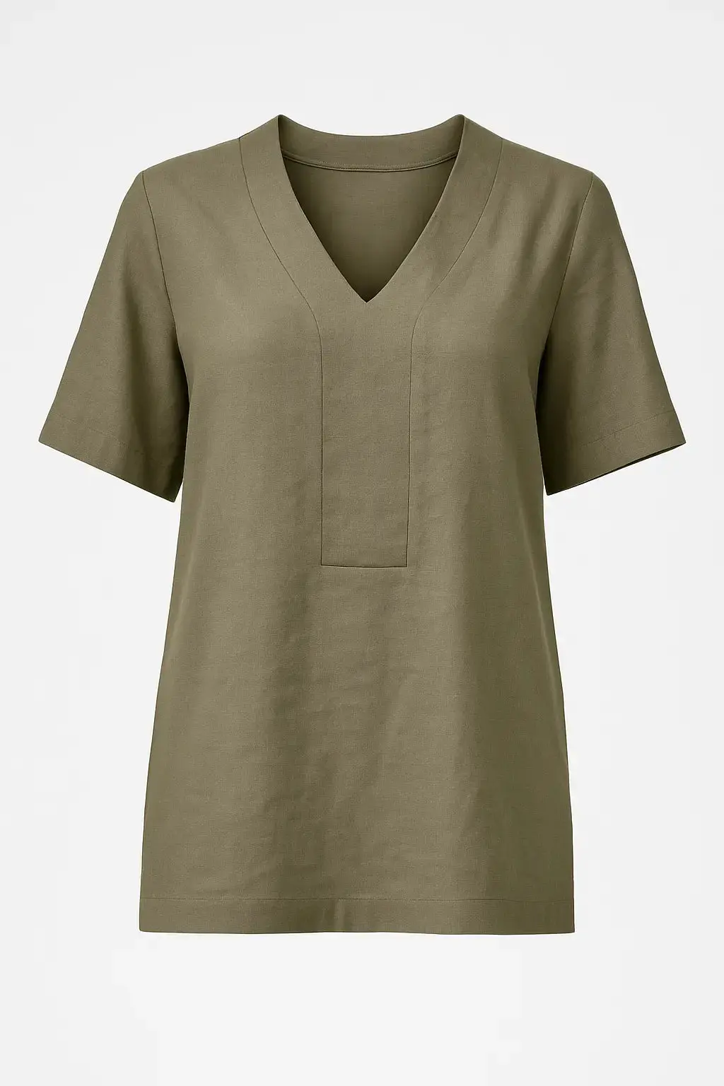 Blusa con scollo a V in misto lino e viscosa