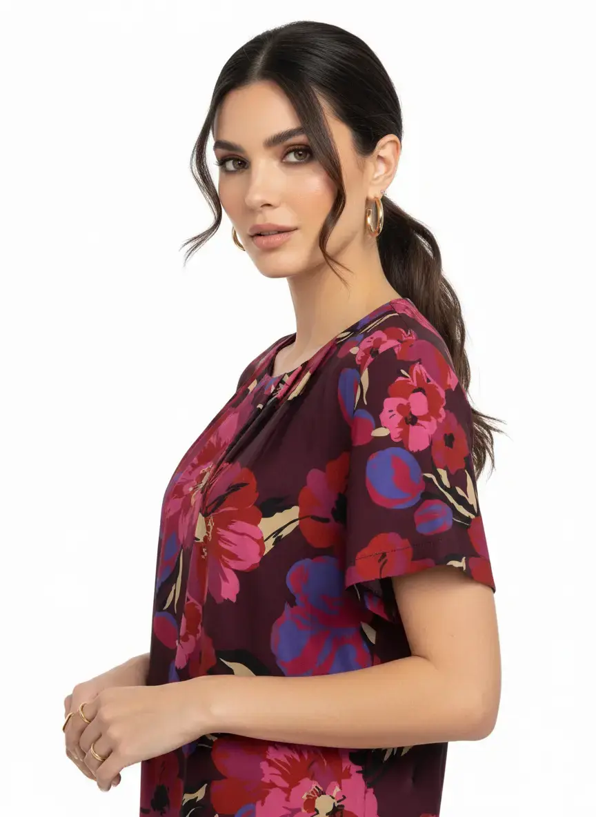 Blusa girocollo con fantasia floreale - Image 2