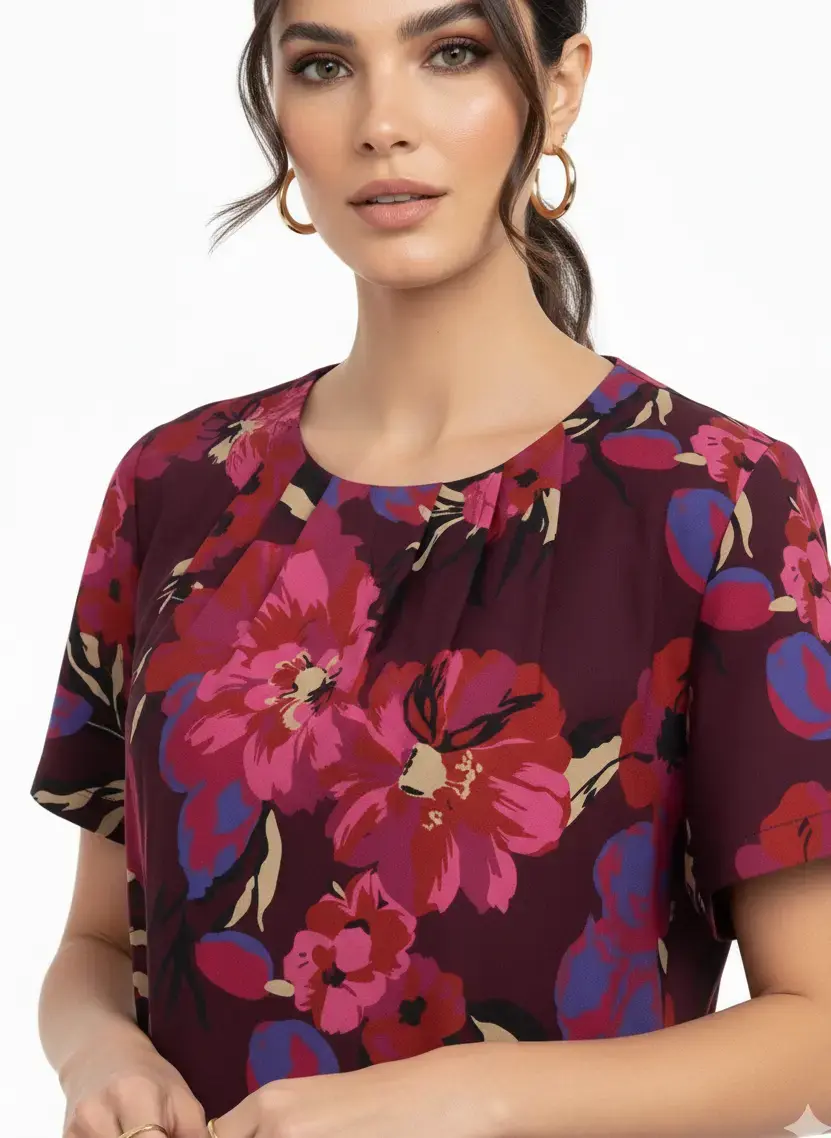 Blusa girocollo con fantasia floreale - Image 3