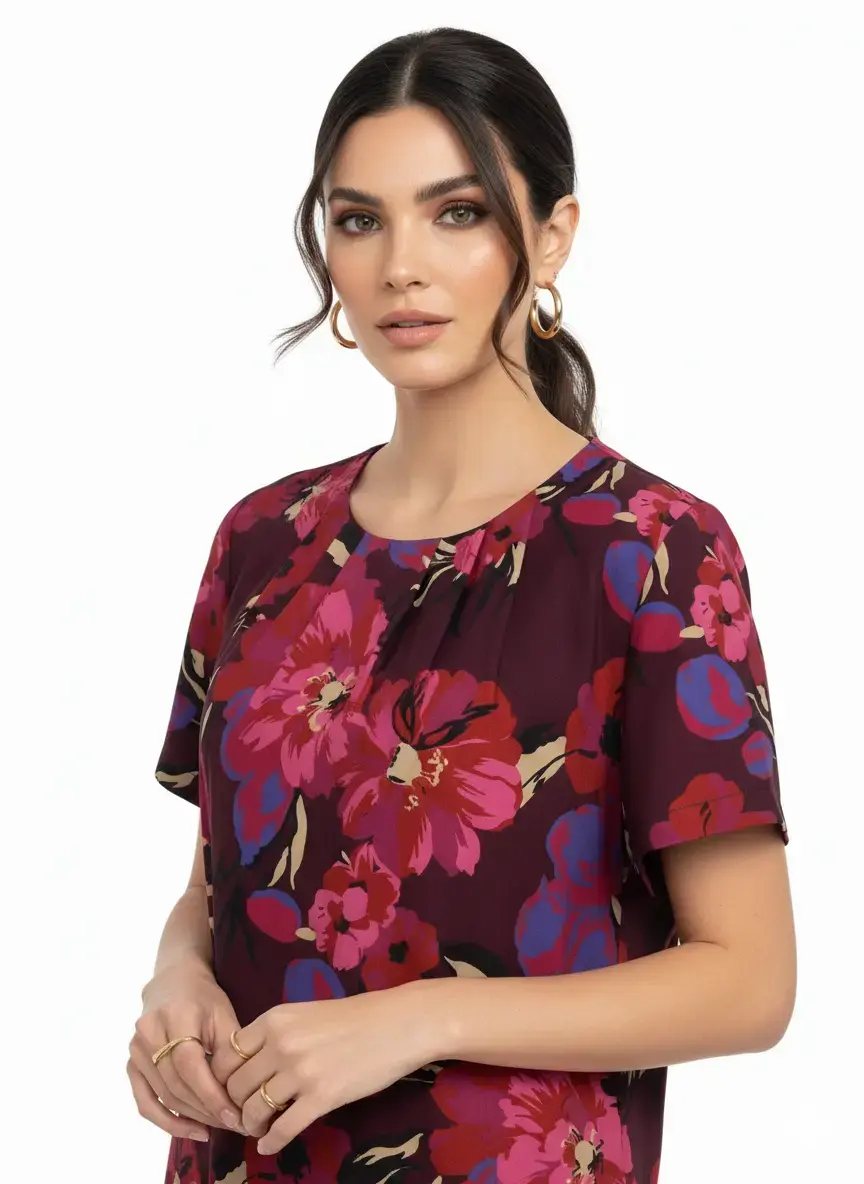 Blusa girocollo con fantasia floreale - Image 4