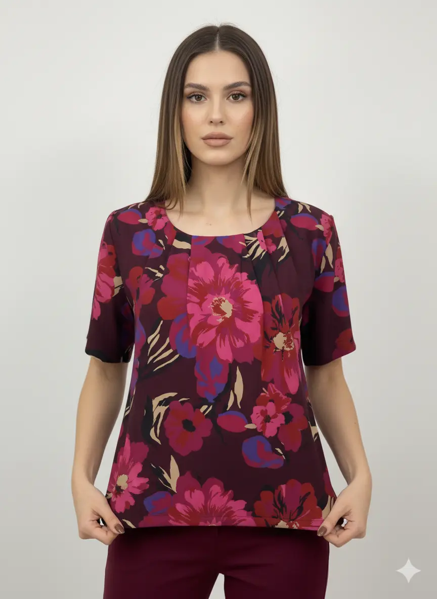 Blusa girocollo con fantasia floreale - Image 5