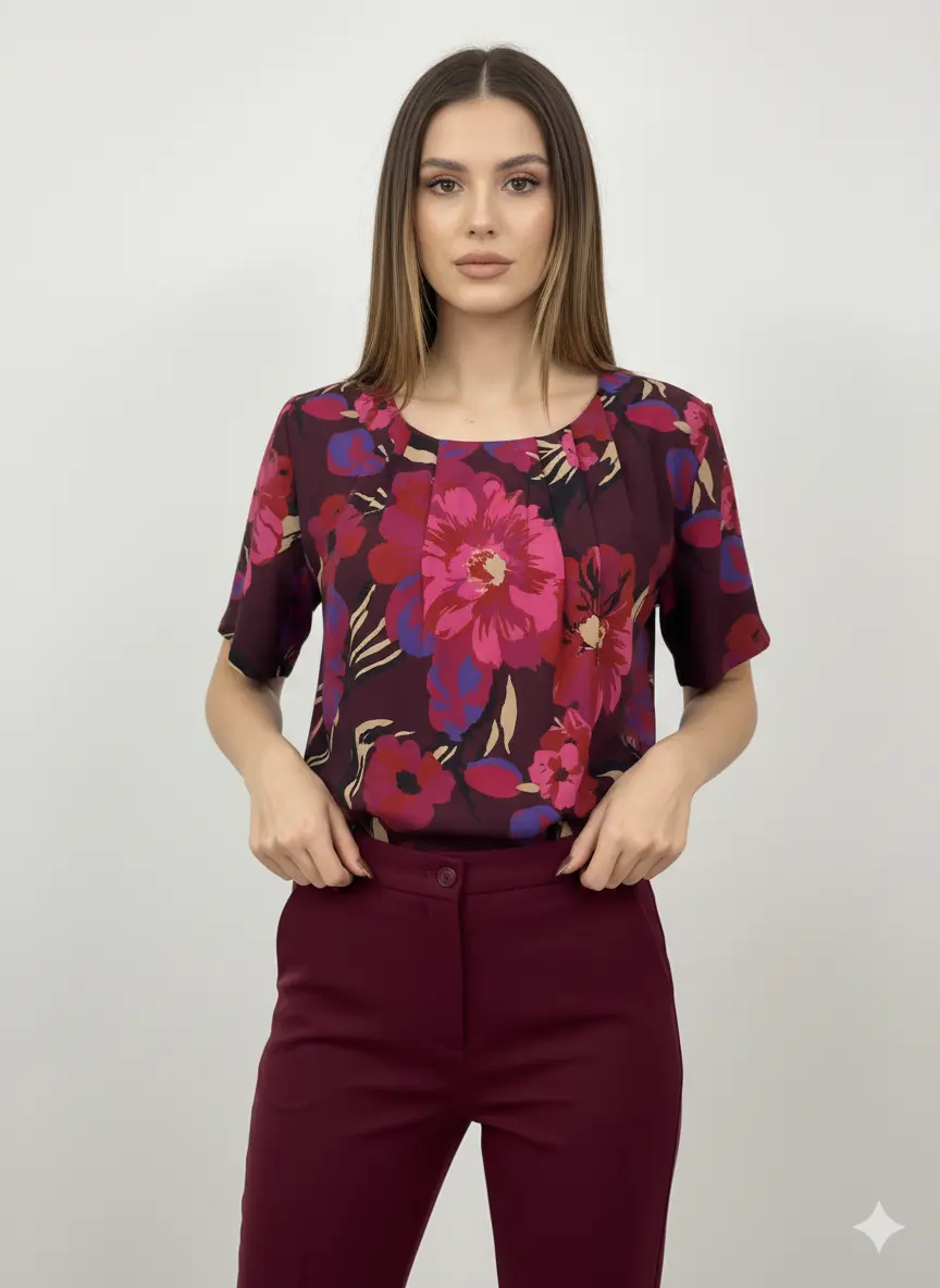 Blusa girocollo con fantasia floreale - Image 6