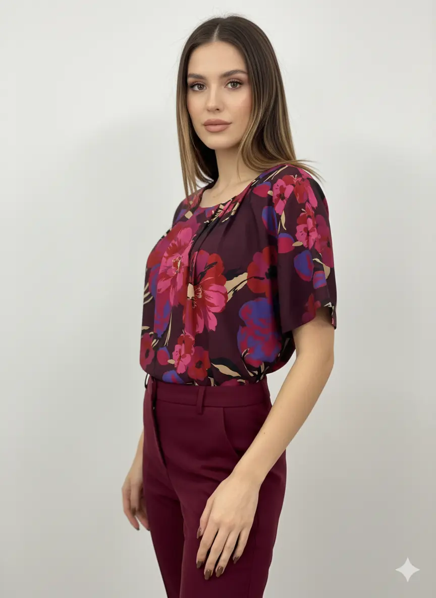 Blusa girocollo con fantasia floreale - Image 7