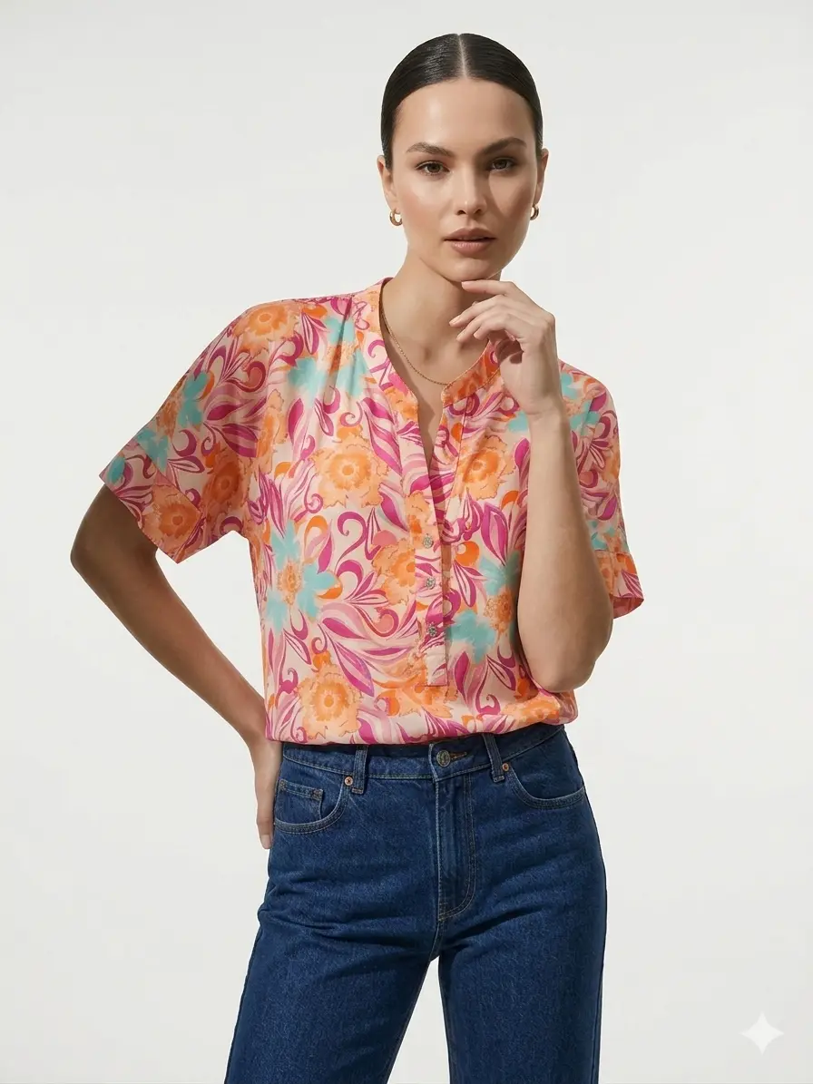Blusa mezza manica con collo coreana - Image 2