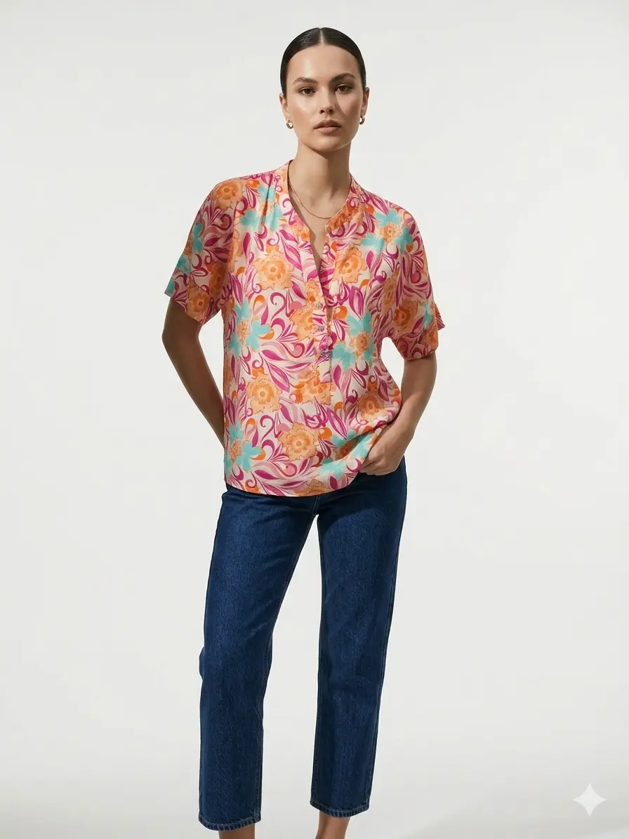 Blusa mezza manica con collo coreana - Image 3