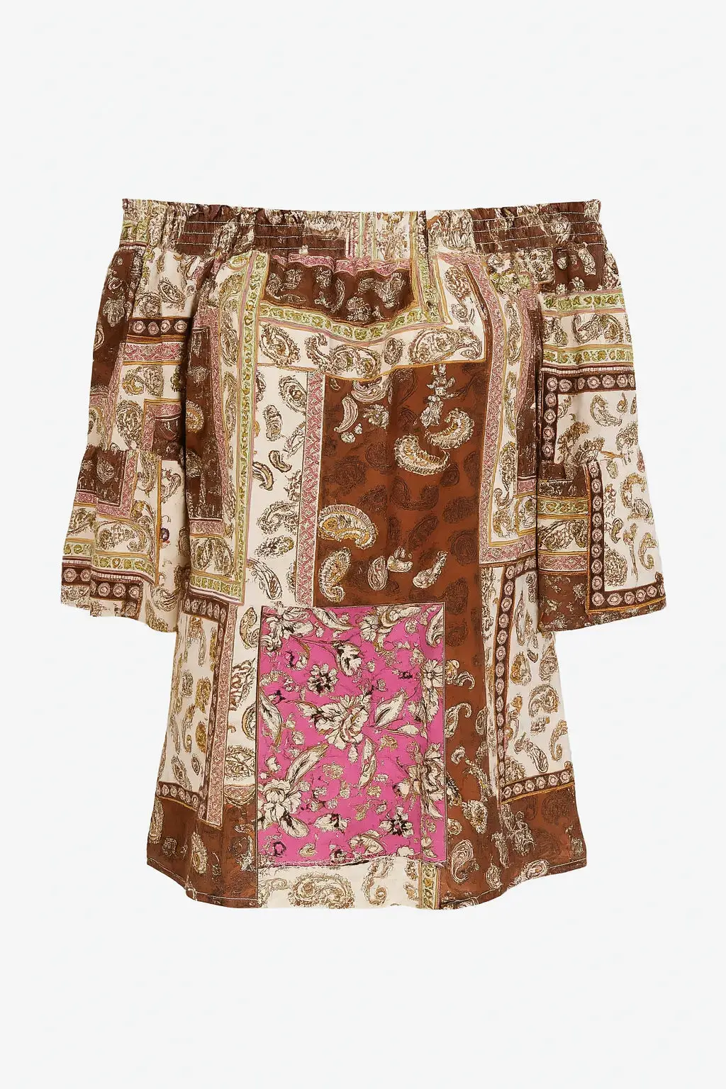 Blusa stampata con scollo omerale elasticizzato con balze - Image 7