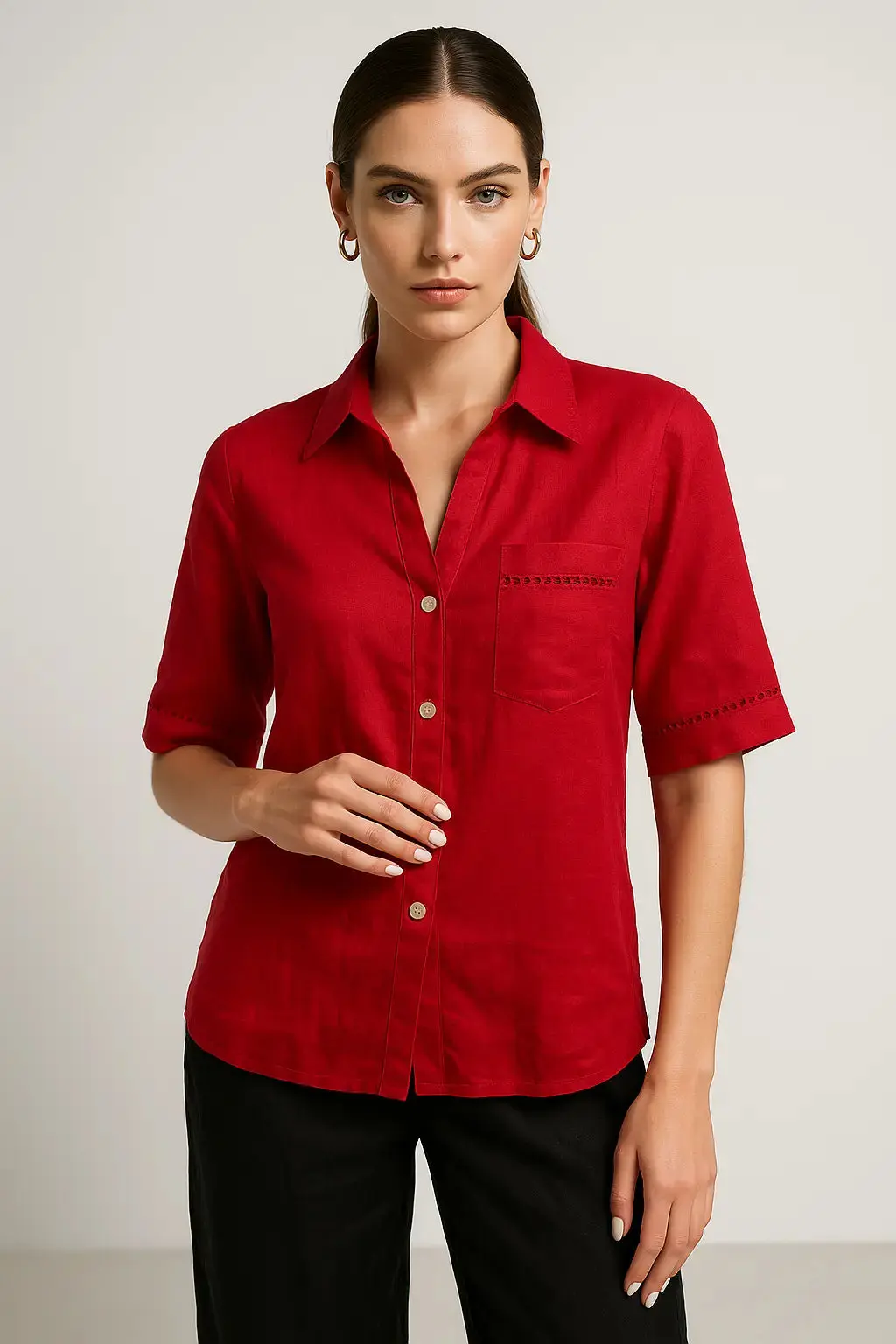 Camicia con colletto, taschino e passamaneria a rete - Image 2