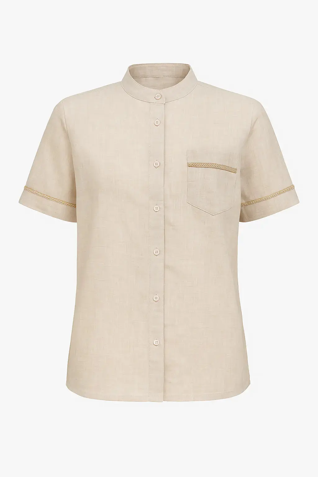 Camicia coreana con taschino  e passamaneria in 100% lino