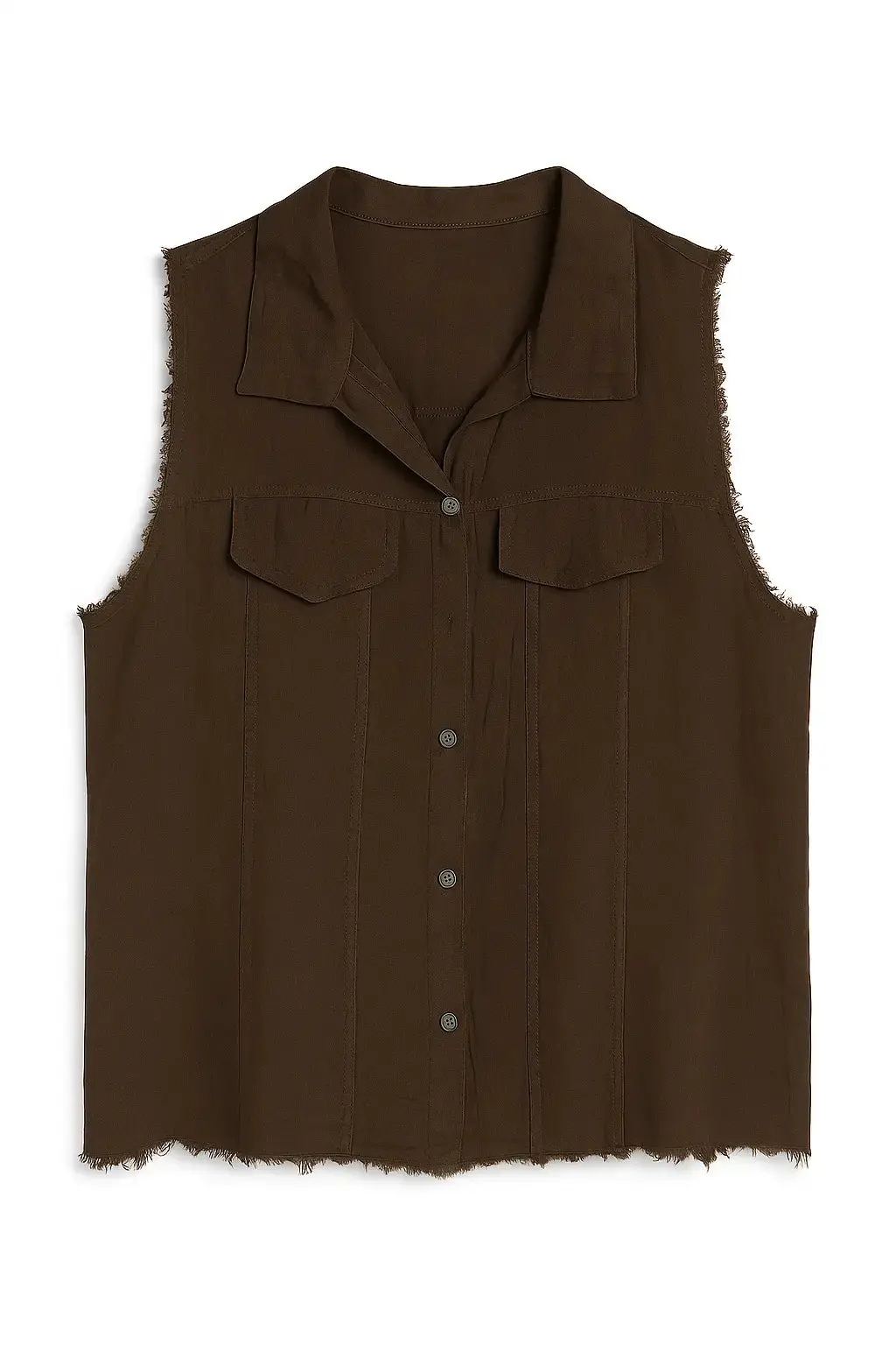 Camicia in puro lino giromanica con pattine e orlo sfrangiato - Image 4