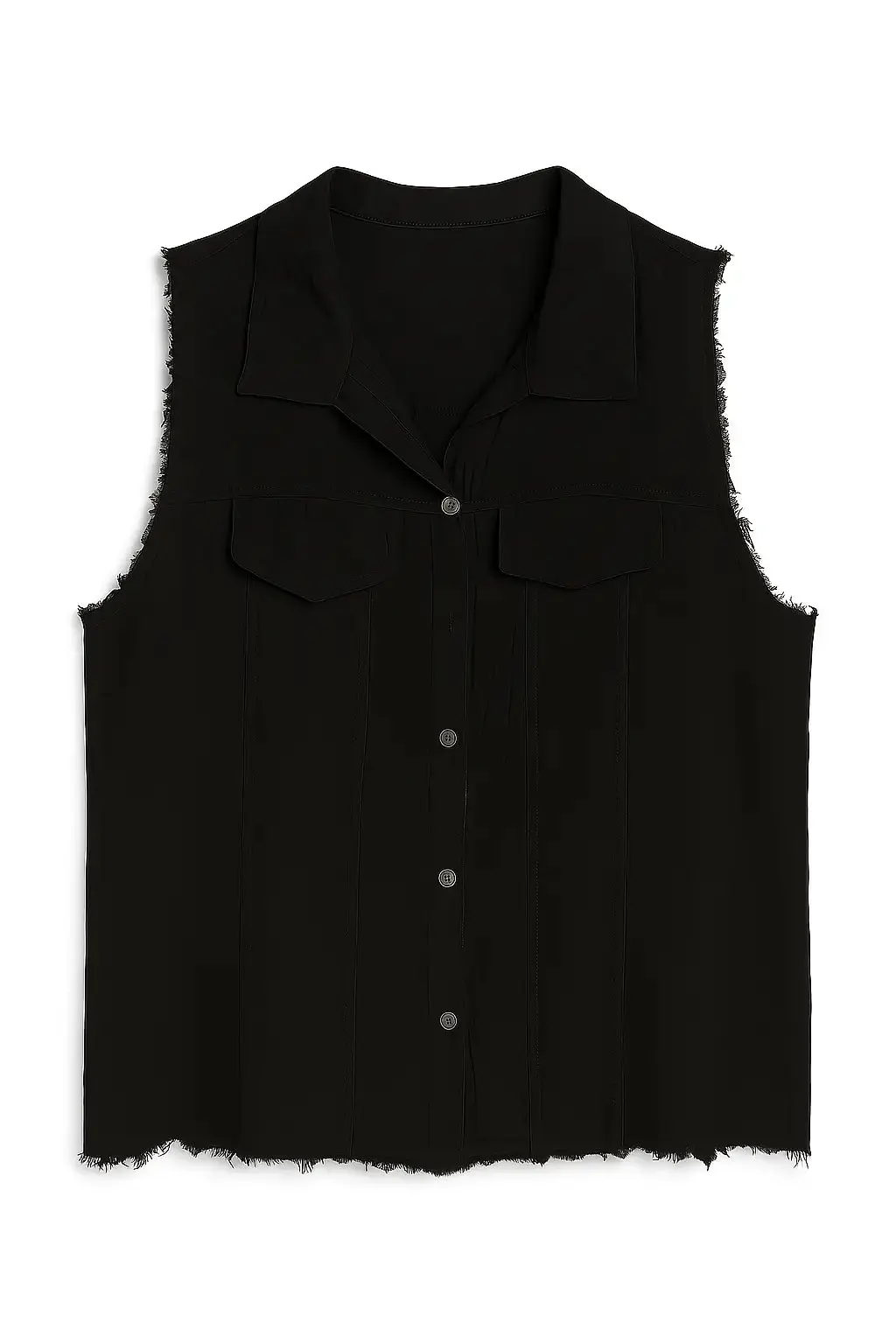 Camicia in puro lino giromanica con pattine e orlo sfrangiato - Image 5