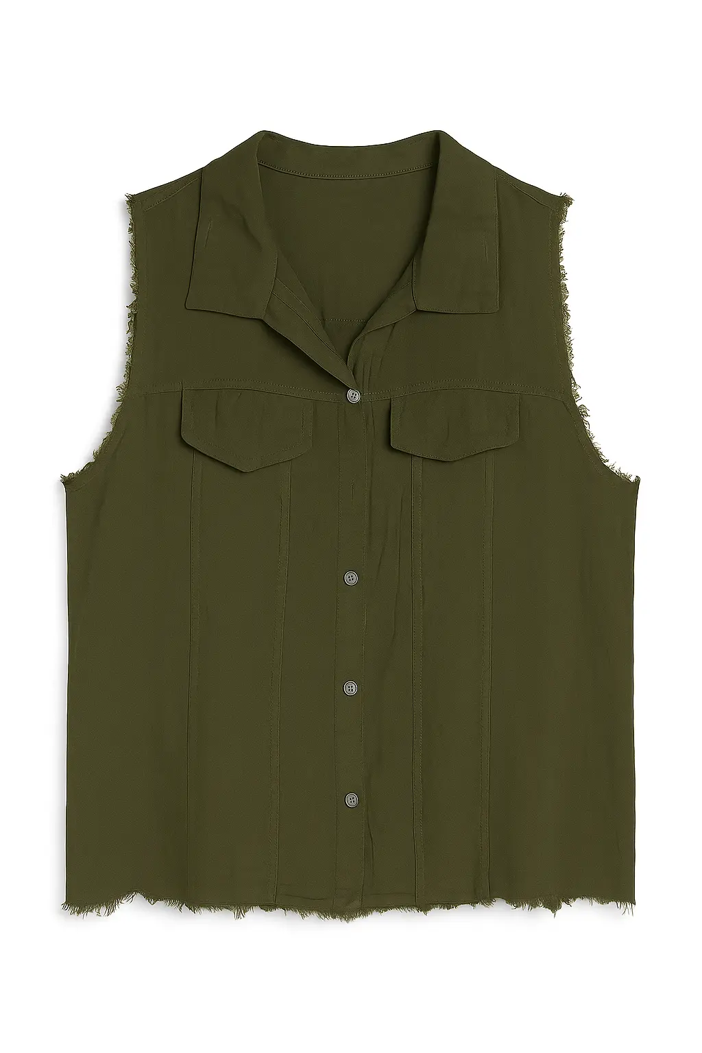 Camicia in puro lino giromanica con pattine e orlo sfrangiato - Image 6
