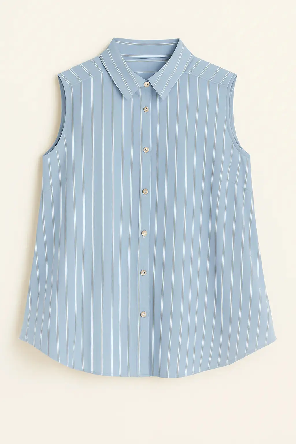 Camicia in mussola rigata a giromanica con godet laterali - Image 2