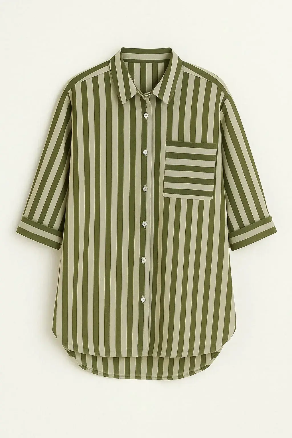 Camicia oversize con maniche lunghe risvoltate e taschino - Image 10