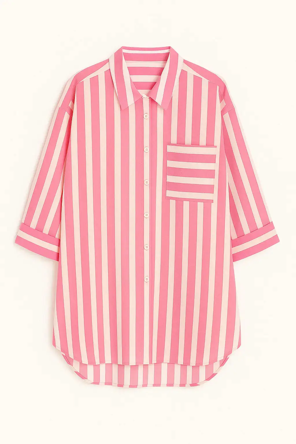 Camicia oversize con maniche lunghe risvoltate e taschino - Image 11