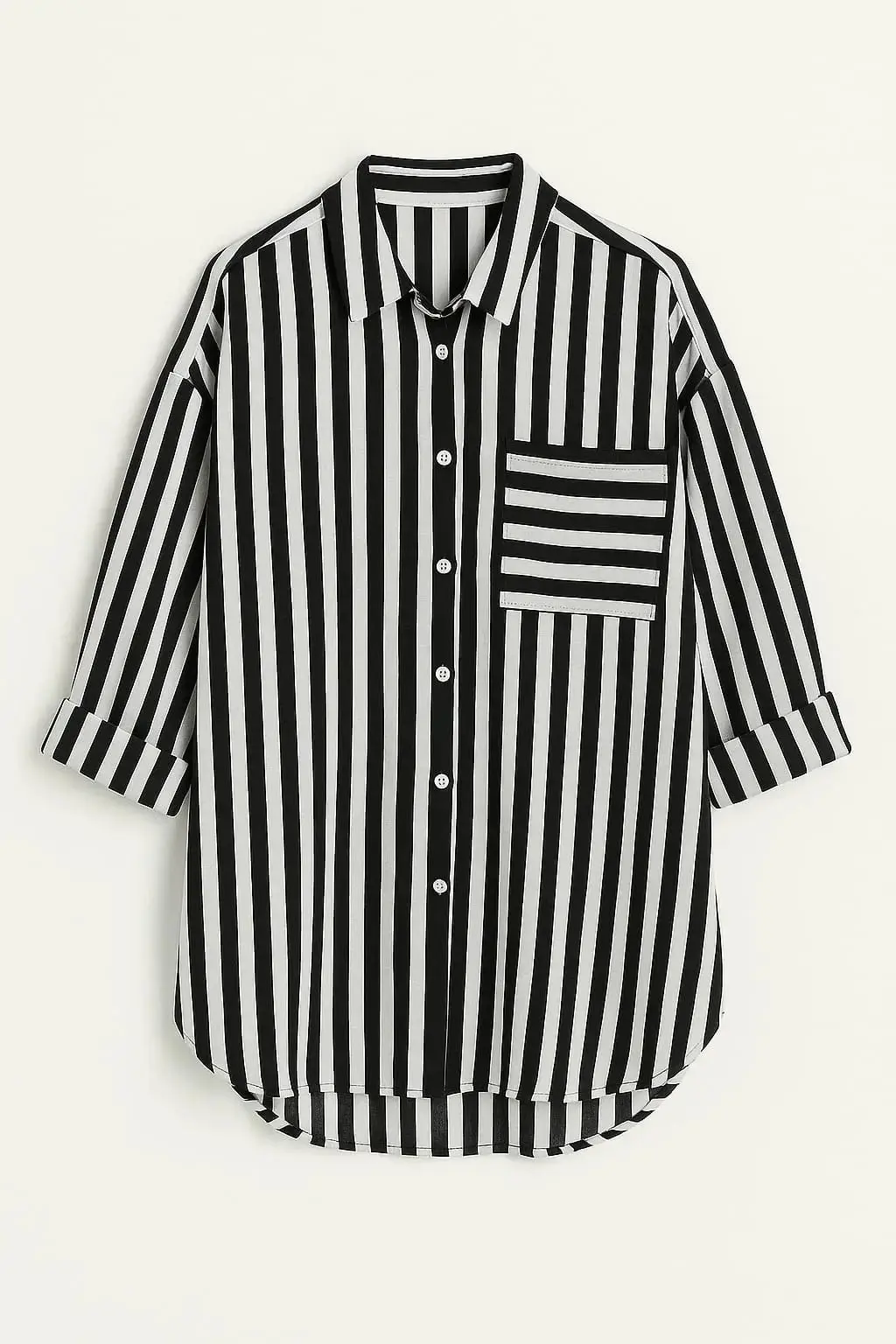 Camicia oversize con maniche lunghe risvoltate e taschino - Image 12