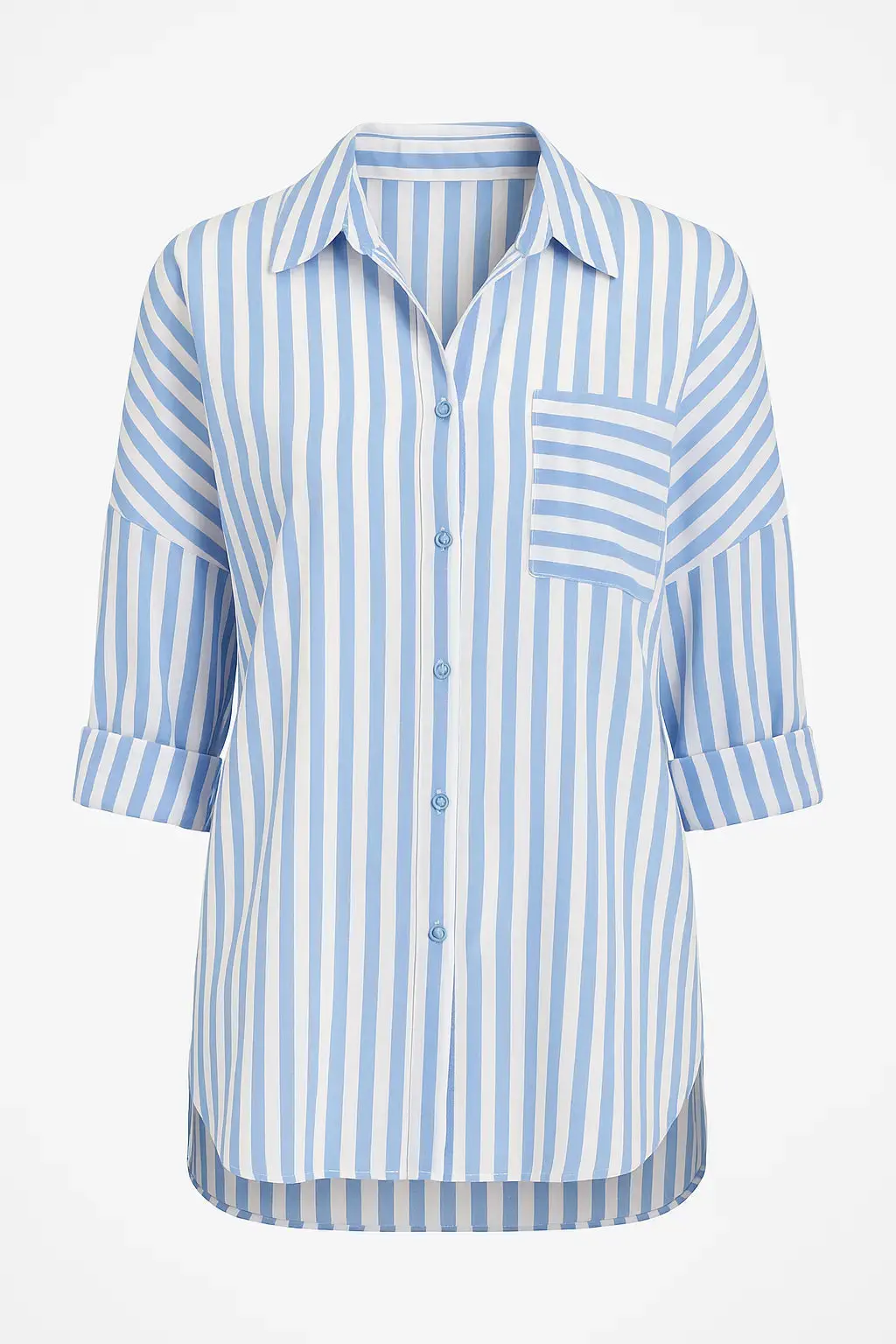 Camicia oversize con maniche lunghe risvoltate e taschino - Image 6