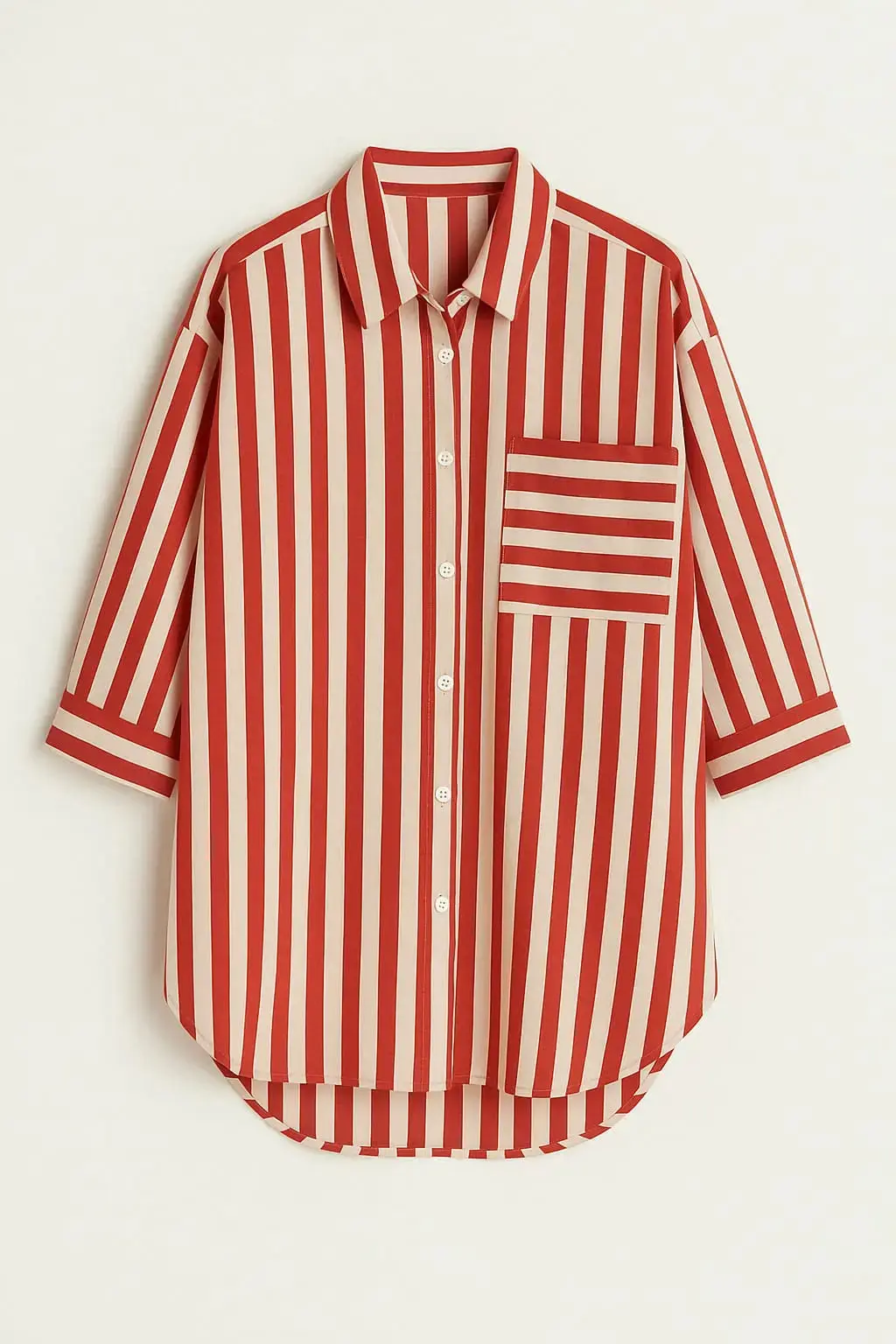 Camicia oversize con maniche lunghe risvoltate e taschino - Image 9