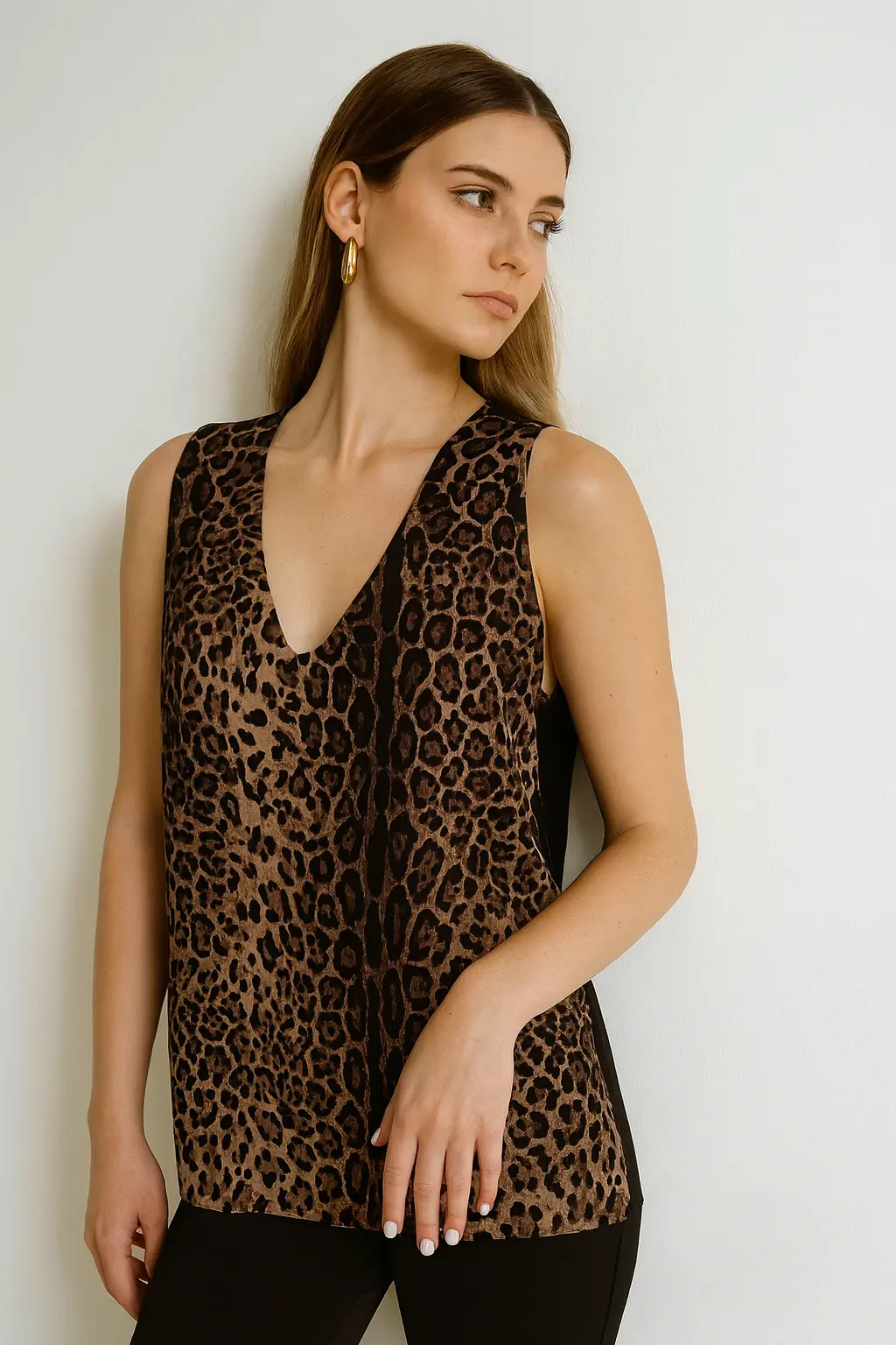 Canotta fantasia con scollo a "V" animalier