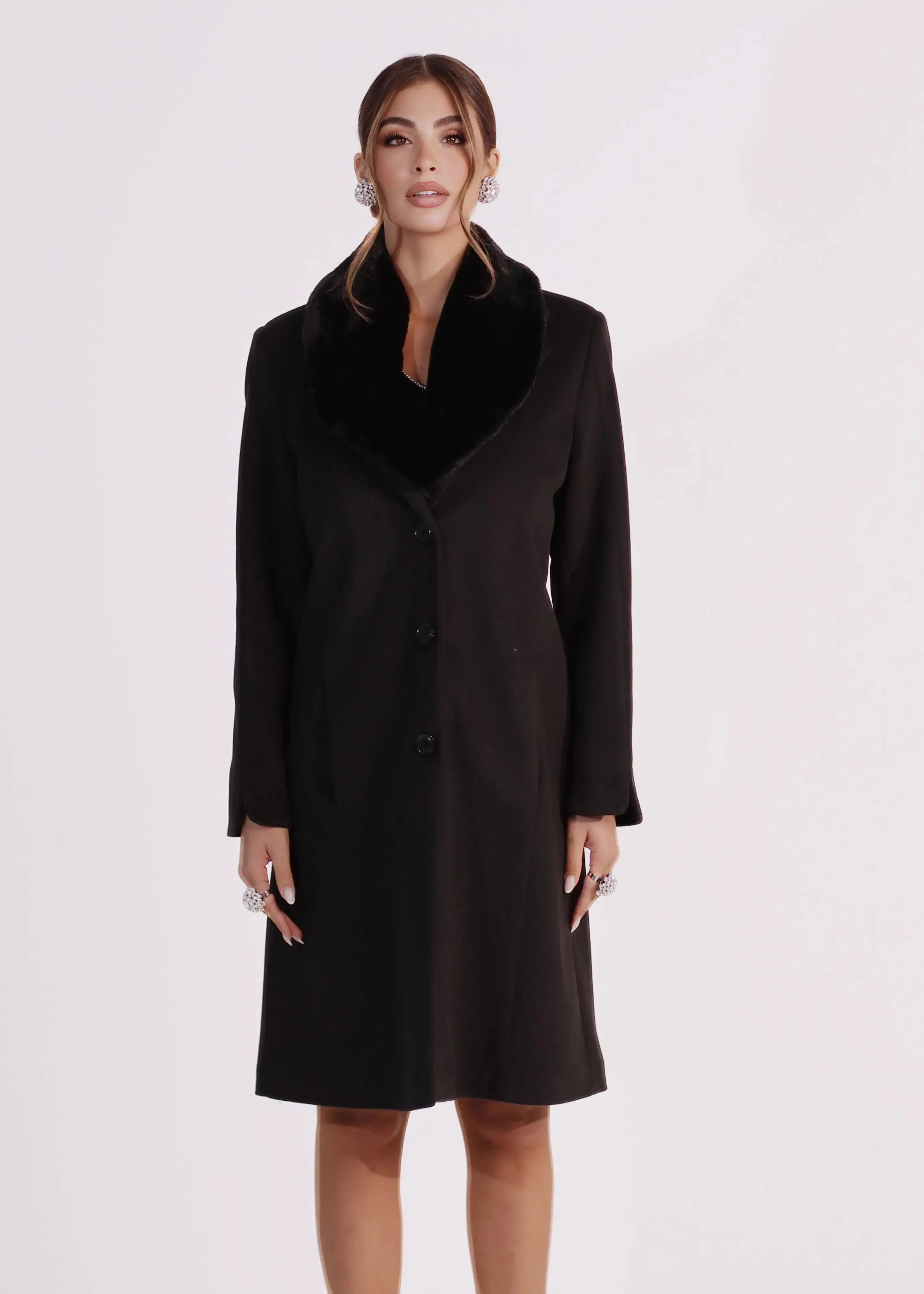 Cappotto lungo con collo in pelliccia - Image 4