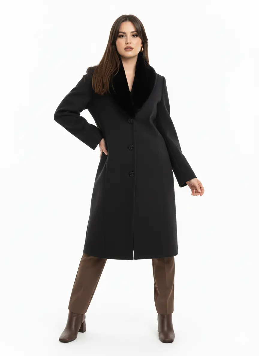 Cappotto lungo con collo in pelliccia - Image 5
