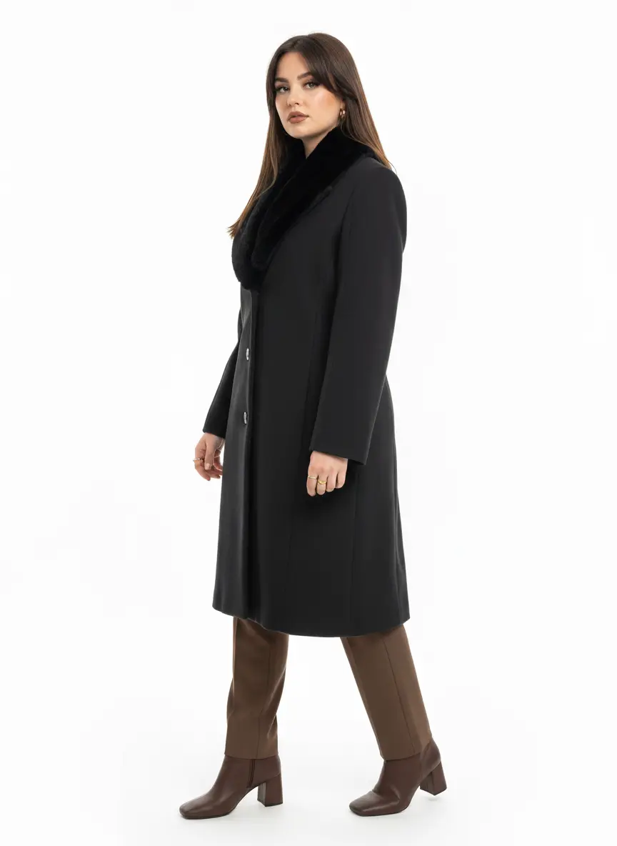 Cappotto lungo con collo in pelliccia - Image 8