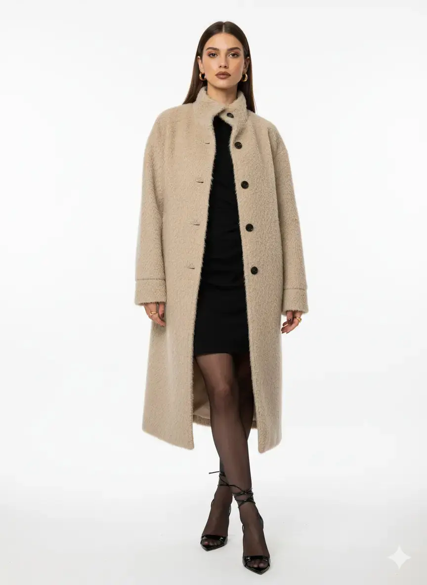 Cappotto lungo morbido con bottoni - Image 2