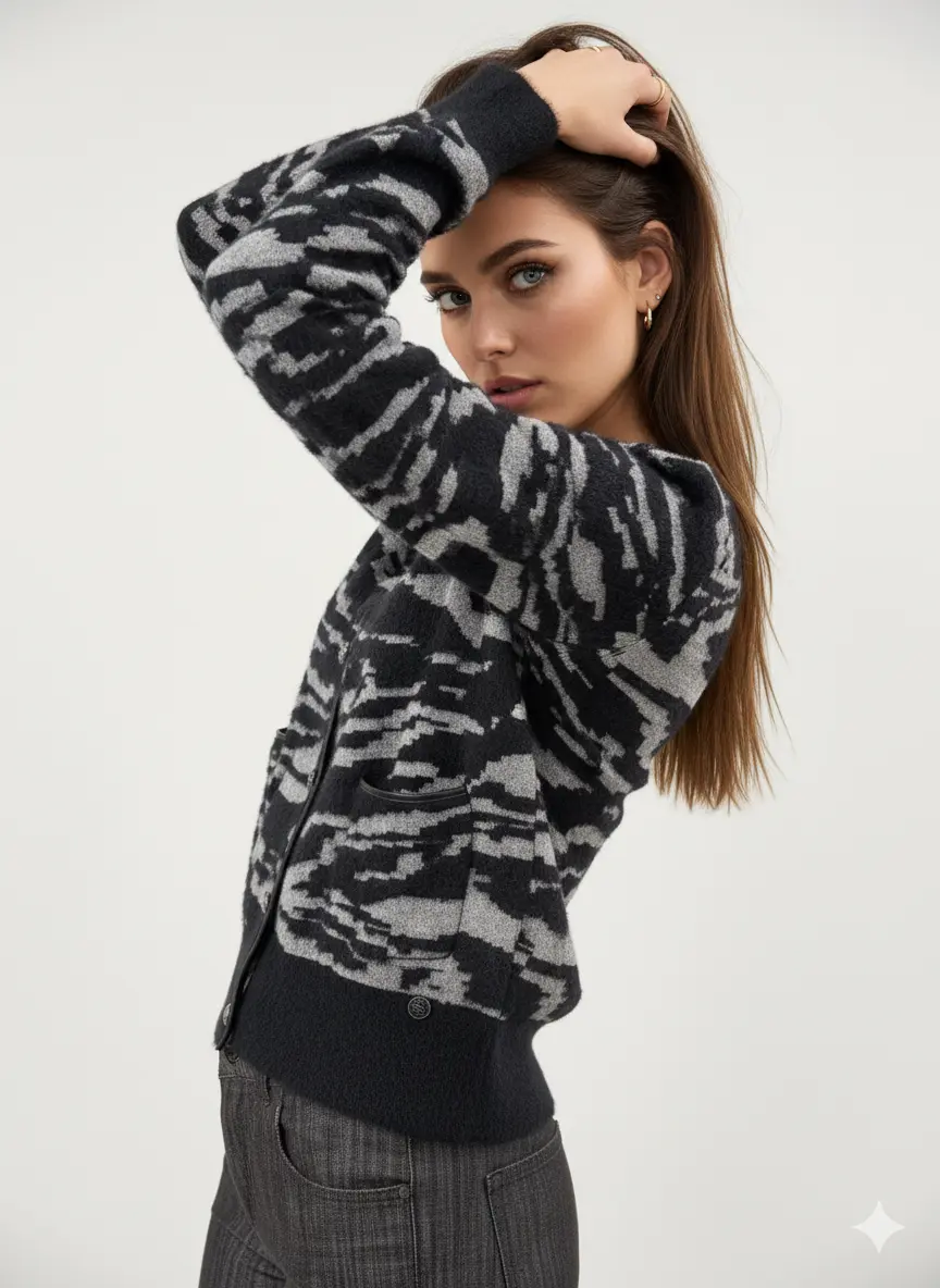 Cardigan bi-filato girocollo - Image 13