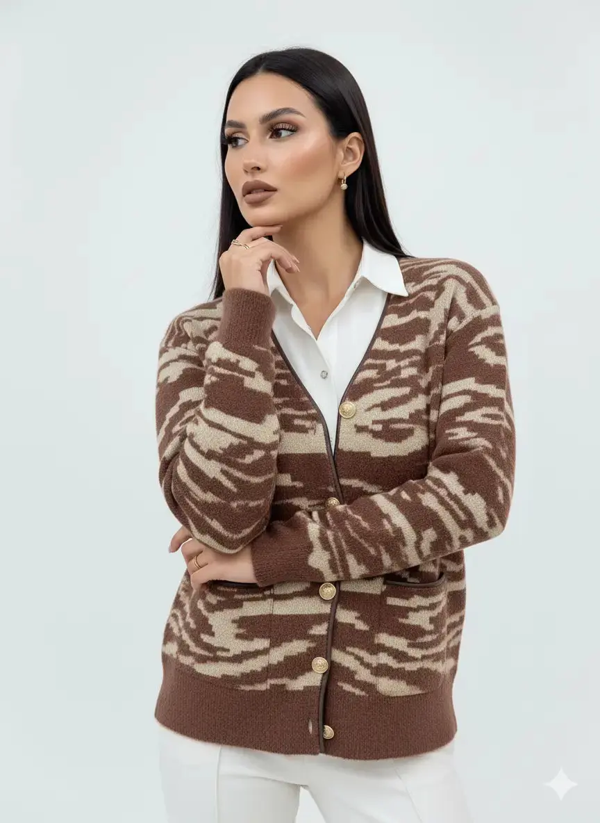 Cardigan bi-filato girocollo - Image 7