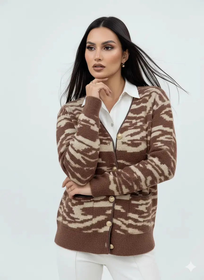 Cardigan bi-filato girocollo - Image 8