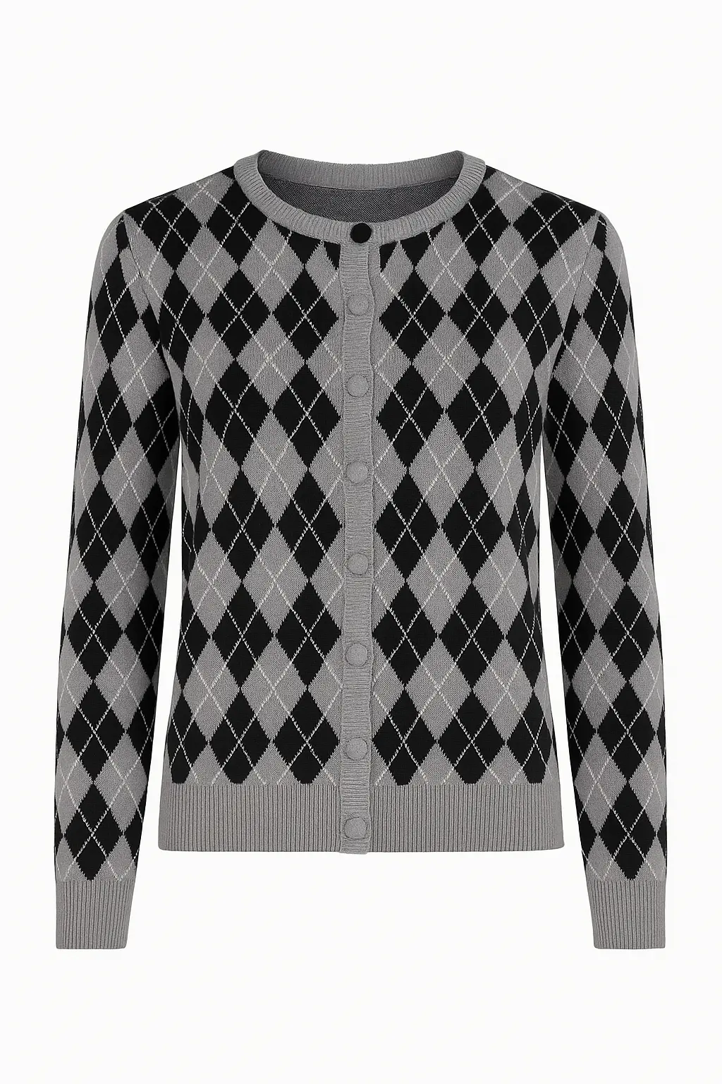 Cardigan girocollo con fantasia a rombi - Image 13