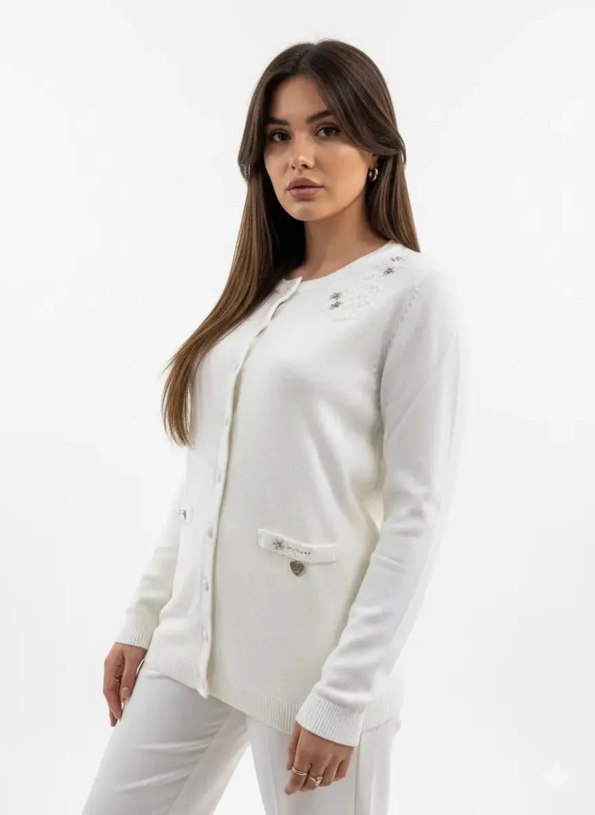 Cardigan girocollo con ricami - Image 6
