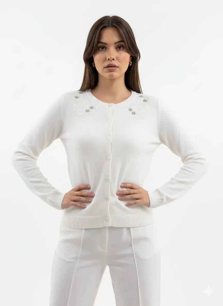 Cardigan girocollo con ricami - Image 7